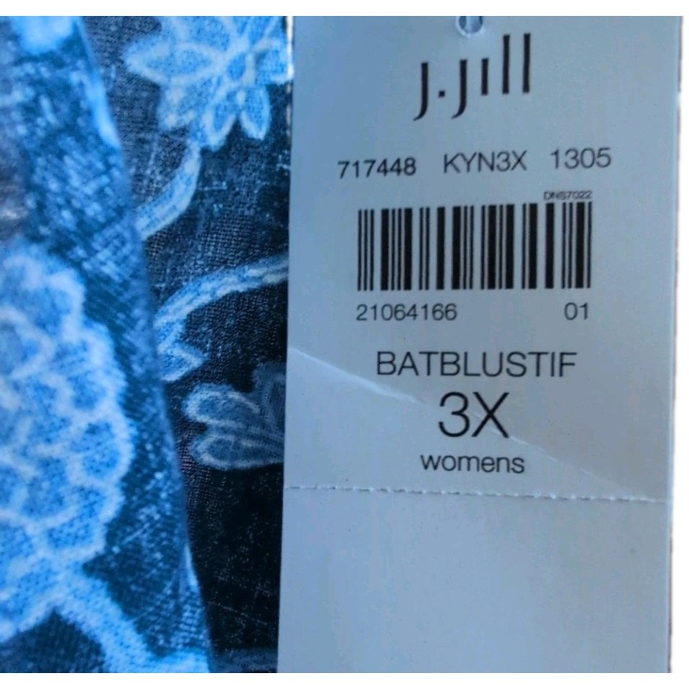J. Jill Womens 3X Linen Tunic Top Blue Floral Pullover Half Sleeve - New - Picture 5 of 6